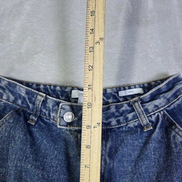 FOREVER 21 Cargo Jeans Womens 27 Blue Flap Pockets Baggy Wide Leg Y2K Grunge - Picture 9 of 11
